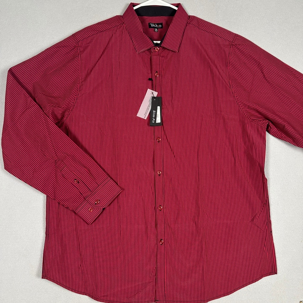 NEW Galaxy by Harvic Shirt Men 2XL Slim Fit Red Pinstripes Button Up Long Sleeve